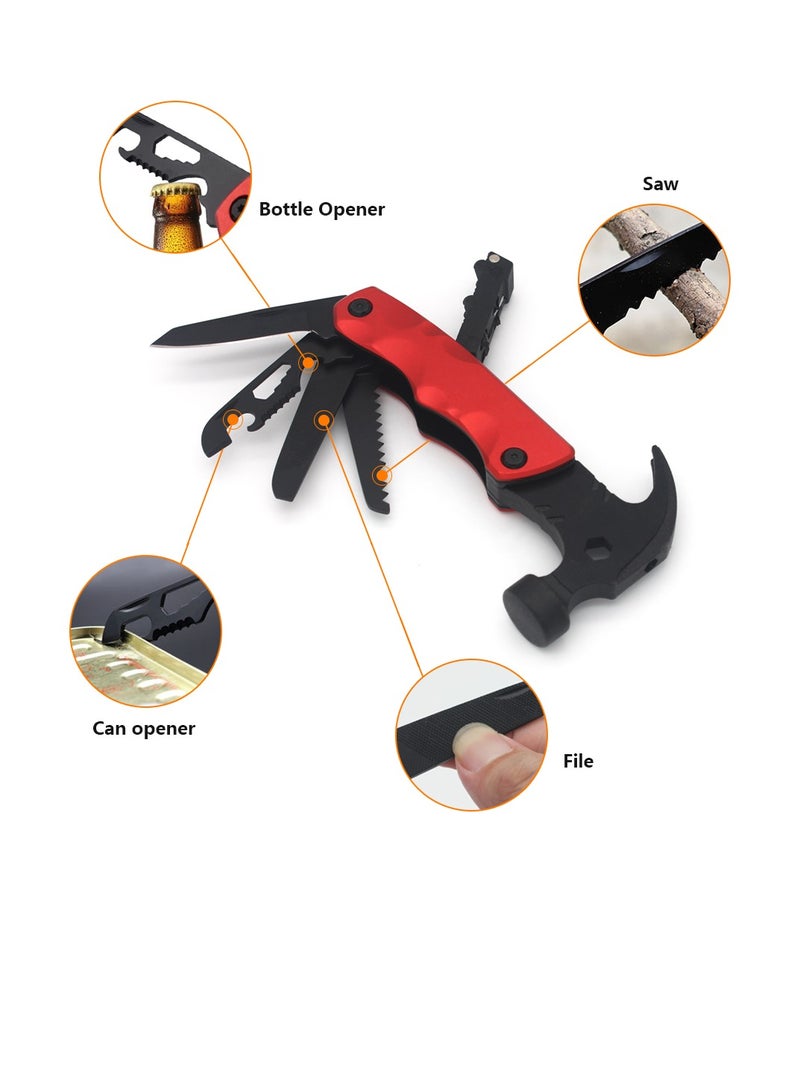 High-Quality Multi-Function Emergency Repair Hammer – Portable Outdoor Camping Tool with Screwdriver Bits, Claw Hammer, Knife, Pliers, and Safety Features