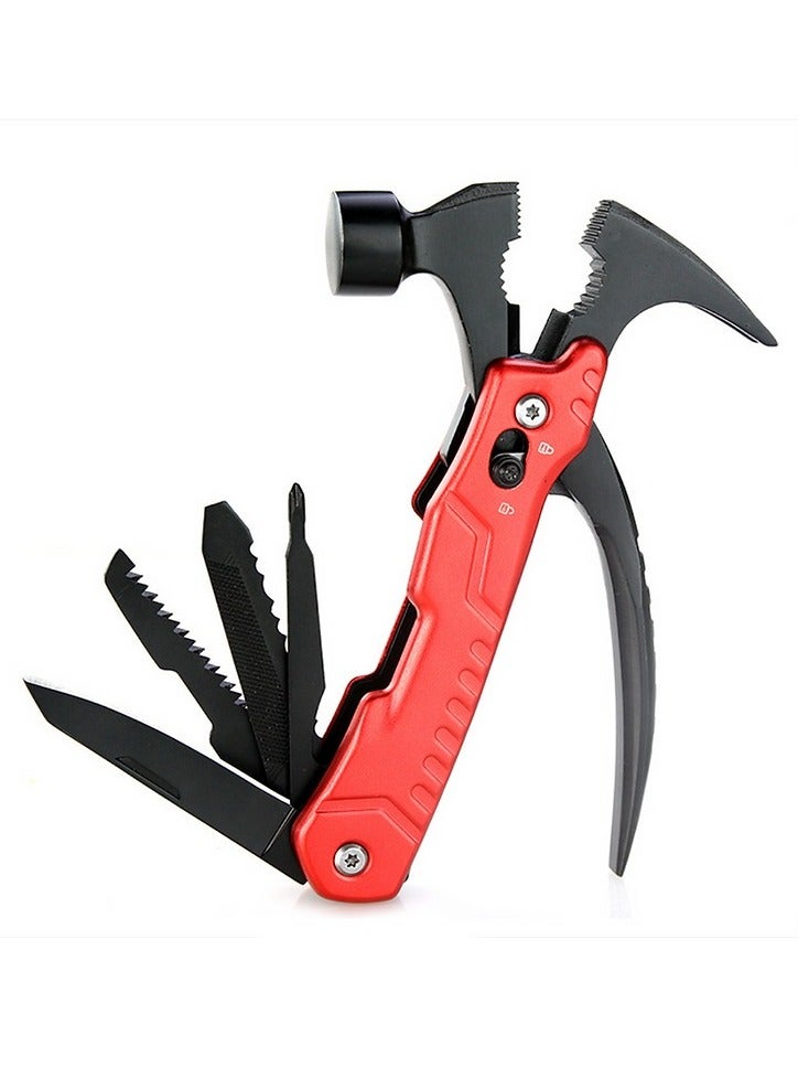 High-Quality Multi-Function Emergency Repair Hammer – Portable Outdoor Camping Tool with Screwdriver Bits, Claw Hammer, Knife, Pliers, and Safety Features