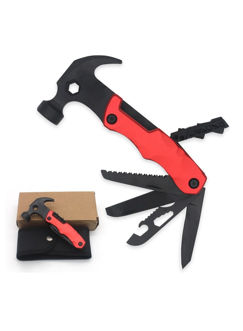 High-Quality Multi-Function Emergency Repair Hammer – Portable Outdoor Camping Tool with Screwdriver Bits, Claw Hammer, Knife, Pliers, and Safety Features