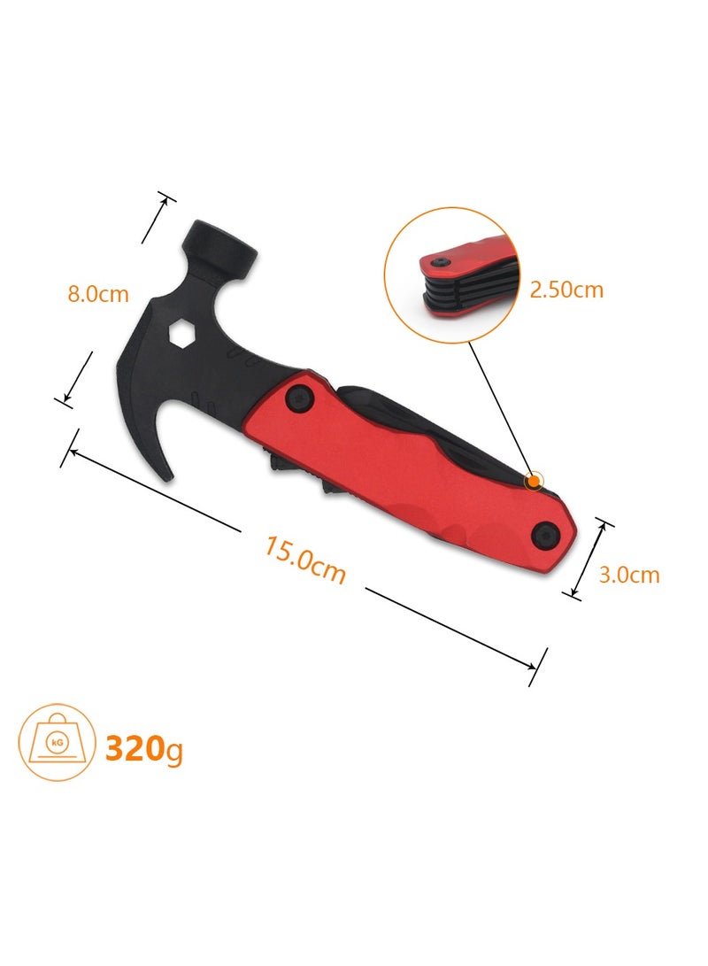 High-Quality Multi-Function Emergency Repair Hammer – Portable Outdoor Camping Tool with Screwdriver Bits, Claw Hammer, Knife, Pliers, and Safety Features