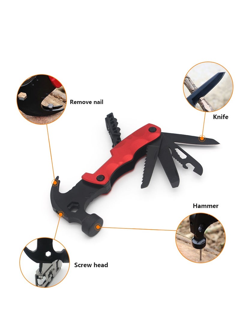 High-Quality Multi-Function Emergency Repair Hammer – Portable Outdoor Camping Tool with Screwdriver Bits, Claw Hammer, Knife, Pliers, and Safety Features