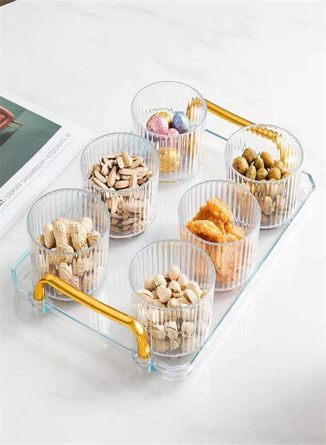 6Pcs Dried Fruit Salad Plate Snack Plate Transparent Round Dessert Jar Dish Grids Food Storage Preservation Box Lid Bowl Fancy Style Fruit Plate