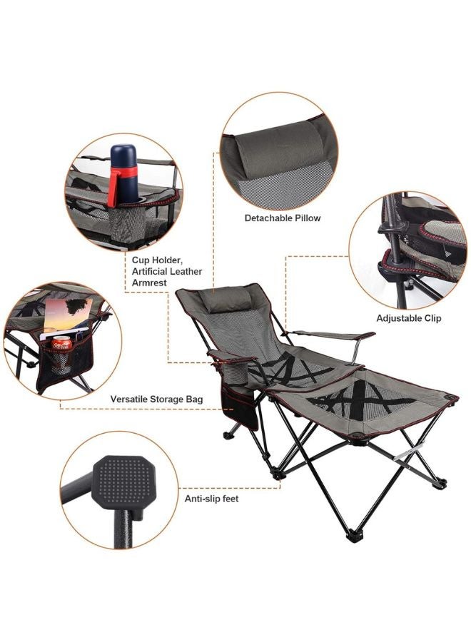 2 in 1 Camping Chair with Footrest Recliner Folding Chaise Lounge Chair (Footrest Can Transform to Side Table) Extra Stable, for Beach, Fishing, Picnics, Hiking