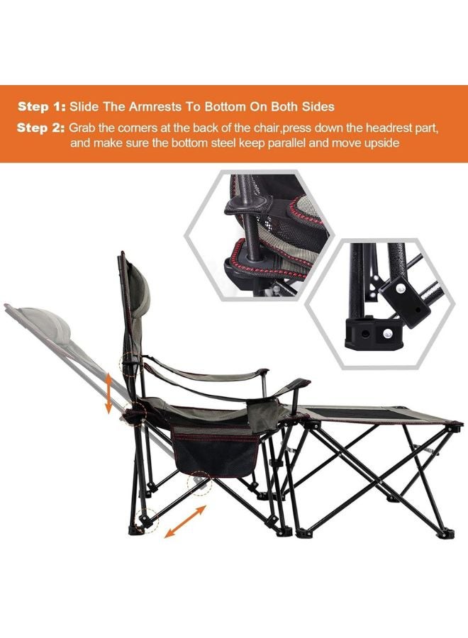 2 in 1 Camping Chair with Footrest Recliner Folding Chaise Lounge Chair (Footrest Can Transform to Side Table) Extra Stable, for Beach, Fishing, Picnics, Hiking