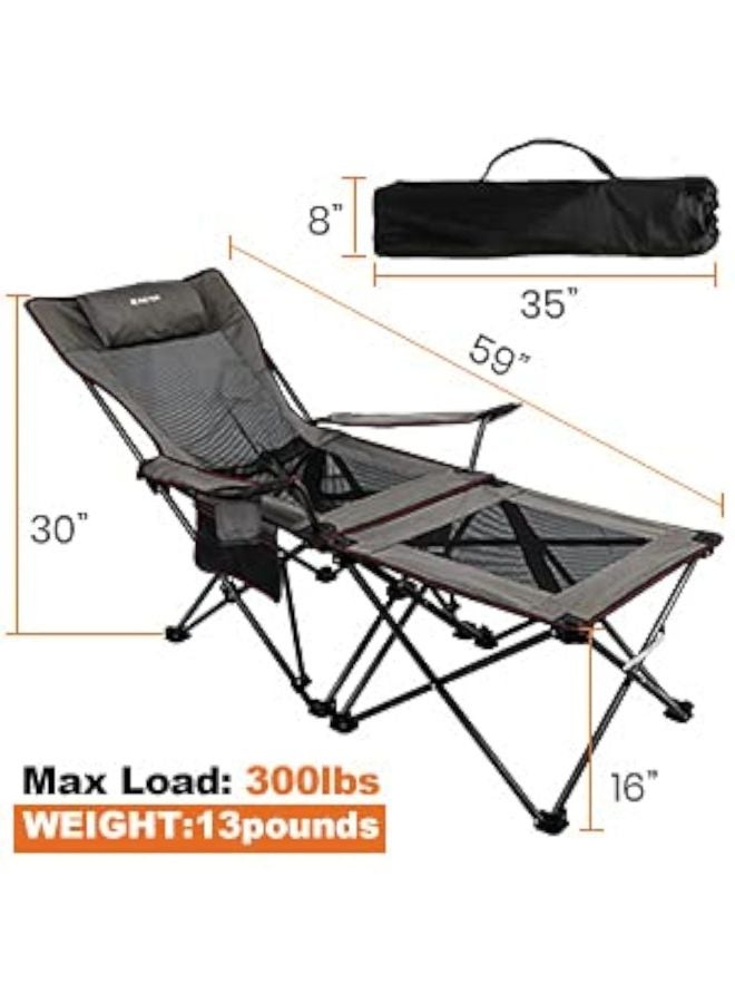 2 in 1 Camping Chair with Footrest Recliner Folding Chaise Lounge Chair (Footrest Can Transform to Side Table) Extra Stable, for Beach, Fishing, Picnics, Hiking