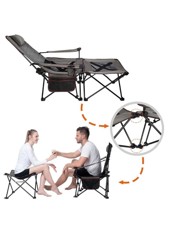 2 in 1 Camping Chair with Footrest Recliner Folding Chaise Lounge Chair (Footrest Can Transform to Side Table) Extra Stable, for Beach, Fishing, Picnics, Hiking