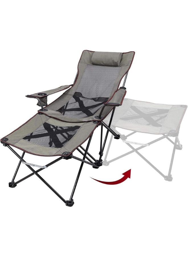 2 in 1 Camping Chair with Footrest Recliner Folding Chaise Lounge Chair (Footrest Can Transform to Side Table) Extra Stable, for Beach, Fishing, Picnics, Hiking