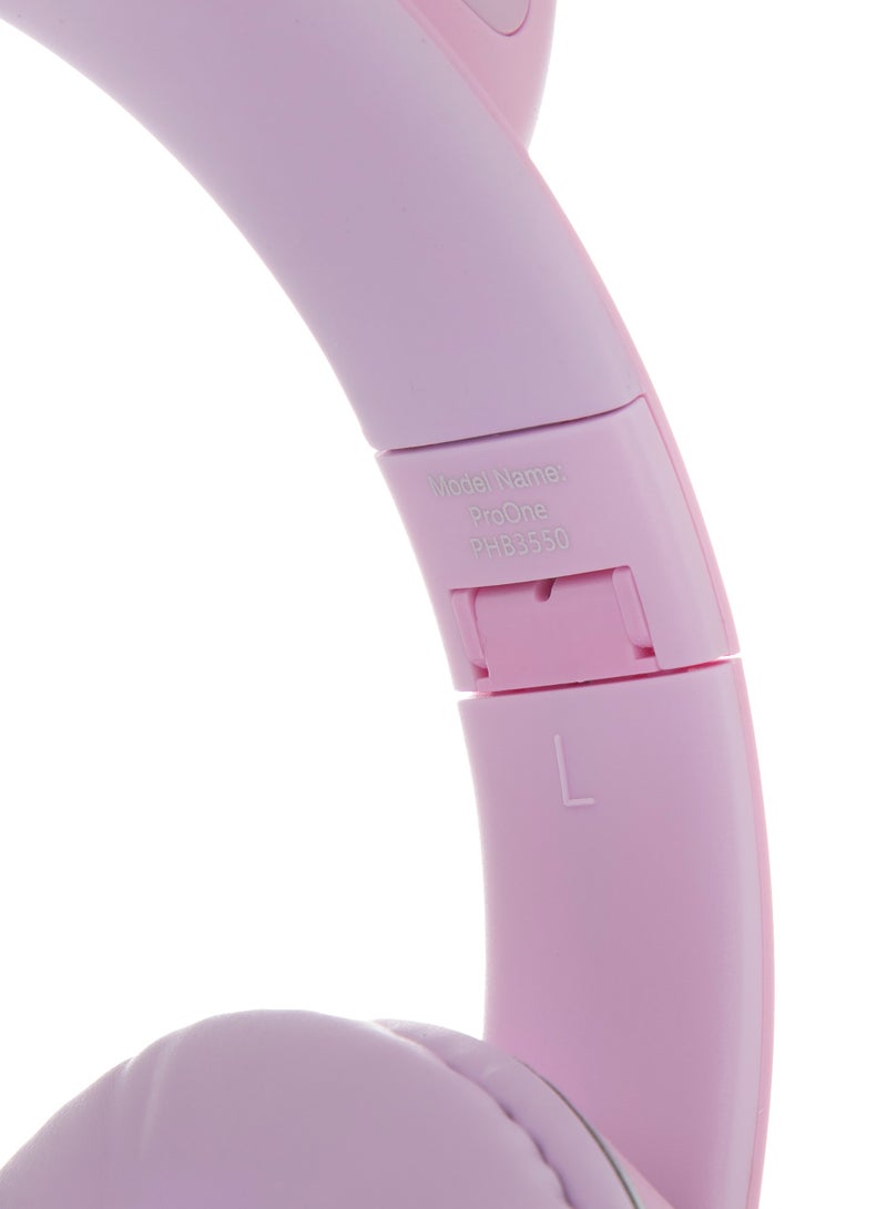 ProOne PHB3550 Bluetooth Gaming Headset with Microphone - Wireless Headphones for PC PS5 PS4 Mac, 40mm Drivers, 10Hrs Playtime, Colorful LED Lights, Gaming Headphones (PInk)