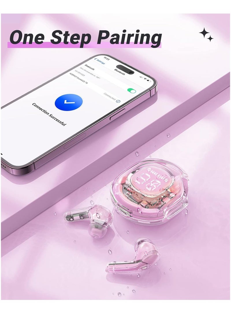 T8 Wireless Earphones Bluetooth 5.3 – Mini Crystal In-Ear Earbuds with LED Power Display, Wireless Charging Case, and Touch Control