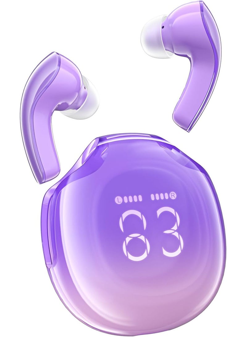 T9 Bluetooth 5.3 True Wireless Earbuds – ENC Noise-Canceling, 30H Playback, LED Power Display, IPX4 Waterproof, Built-in Mic (Purple)