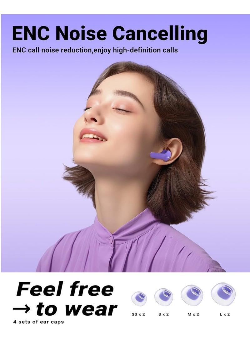 T9 Bluetooth 5.3 True Wireless Earbuds – ENC Noise-Canceling, 30H Playback, LED Power Display, IPX4 Waterproof, Built-in Mic (Purple)