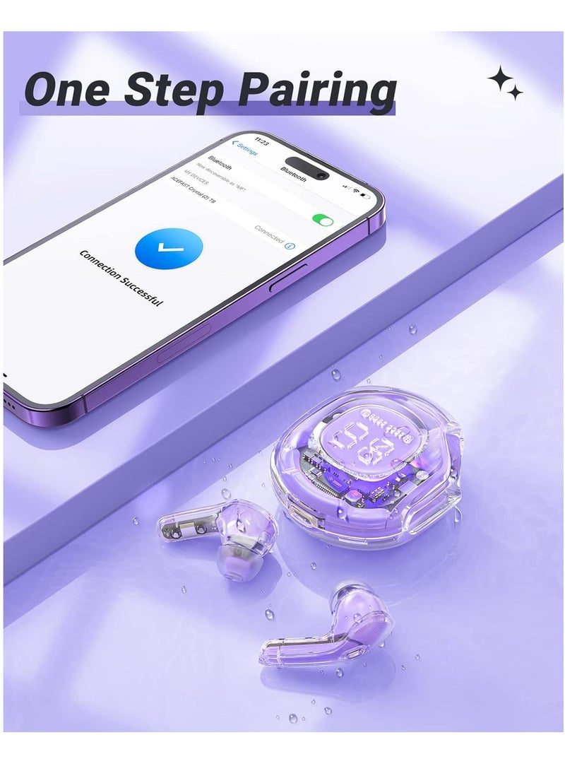 T8 Wireless Earphones Bluetooth 5.3 – Mini Crystal In-Ear Earbuds with LED Power Display & Wireless Charging Case