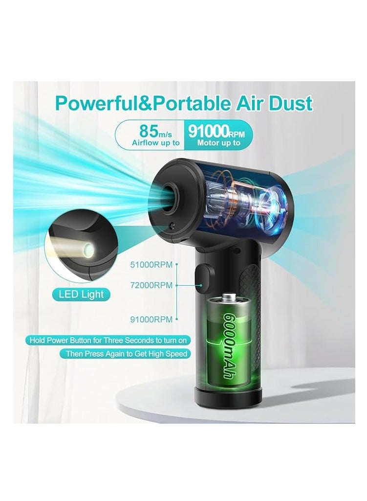 Compressed Air Air Duster Cordless 6000mAh 91000RPM USB Rechargeable Compressed Air Cleaner for PC Electronics Keyboard Filter Element Perfect Replaces Compressed Air Can Black Gifts