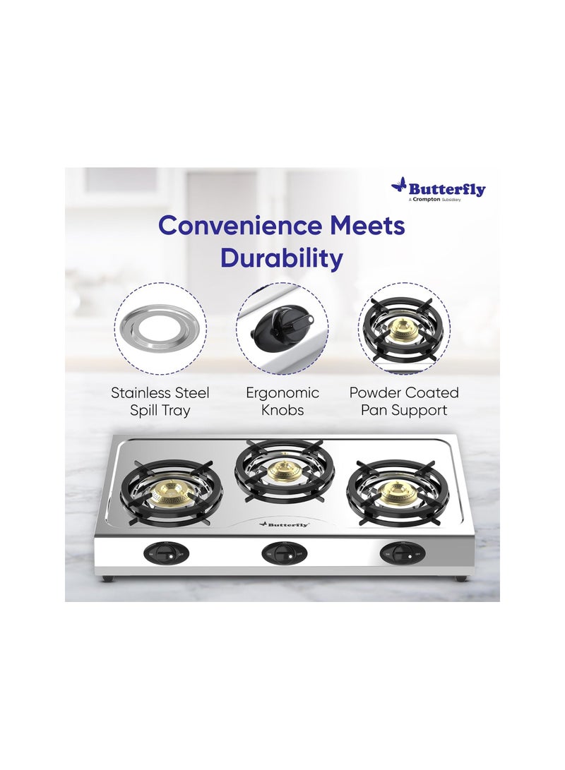 Butterfly Bolt Shakti 3B Stainless Steel Lpg Gas Stove | Saves 1 Gas Cylinder | India’s First BEE 2 Star Rated Gas Stove | Jumbo Burner | High Thermal Efficiency