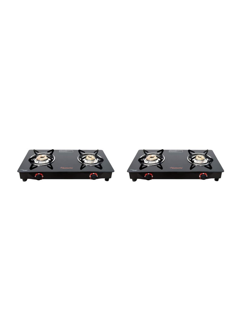 Butterfly Smart Glass Top 2 Burner Open Gas Stove (Black), Manual Ignition (Pack of 2)