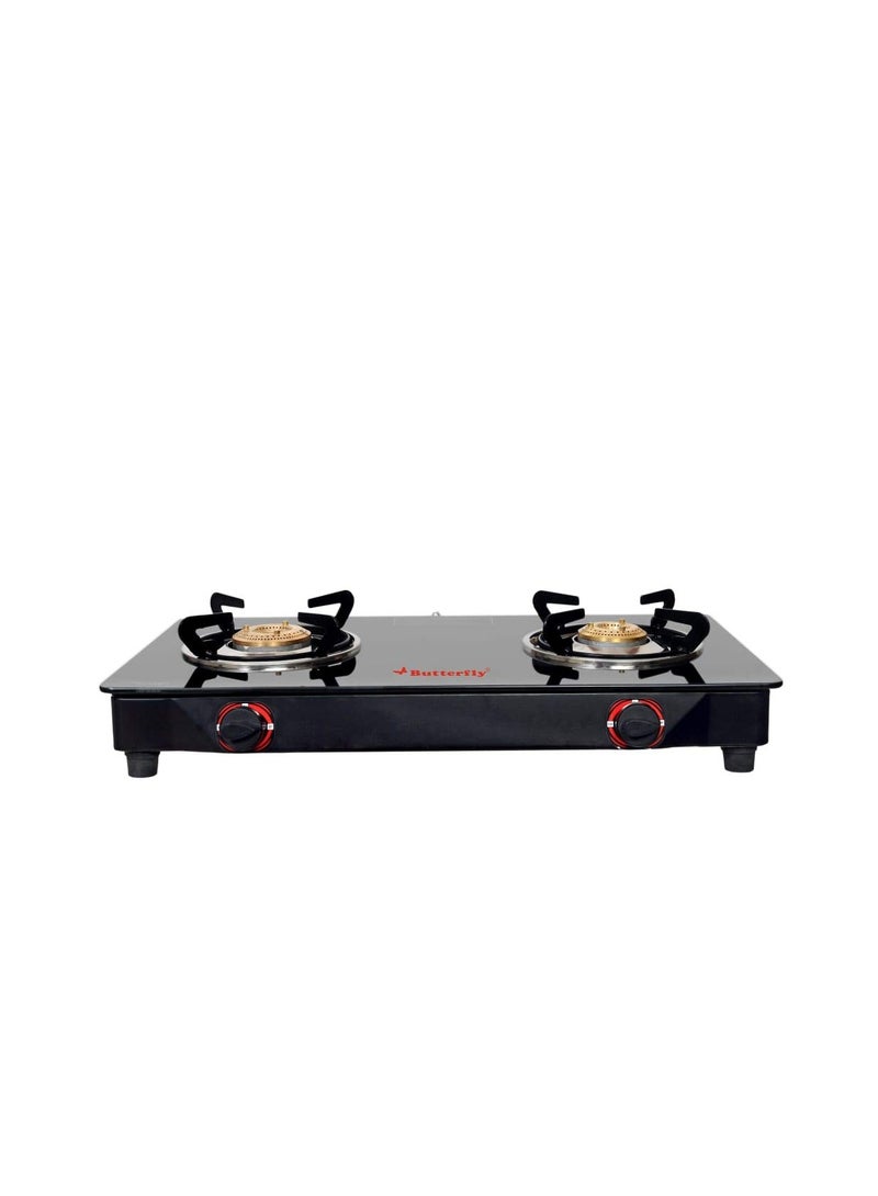 Butterfly Smart Glass Top 2 Burner Open Gas Stove (Black), Manual Ignition (Pack of 2)