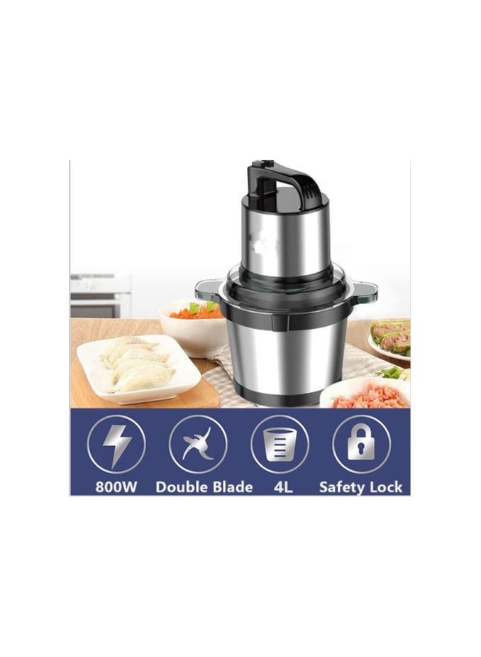 800W Electric Food Chopper with 4L Stainless Steel Bowl | High-Power Meat Grinder, Vegetable & Nut Processor, Stainless Steel Blades for Fast Chopping & Blending – Ideal for Cooking & Meal Prep