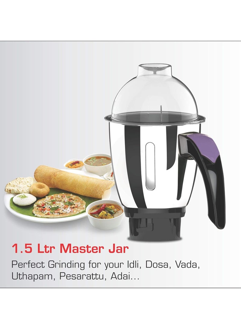 Vidiem Eva premium 556 A (Lavender with Black), 750 watt mixer grinder with 5 jars in-1 juicer mixer, leak proof jars with self-lock for wet and dry spices, chutneys and curries