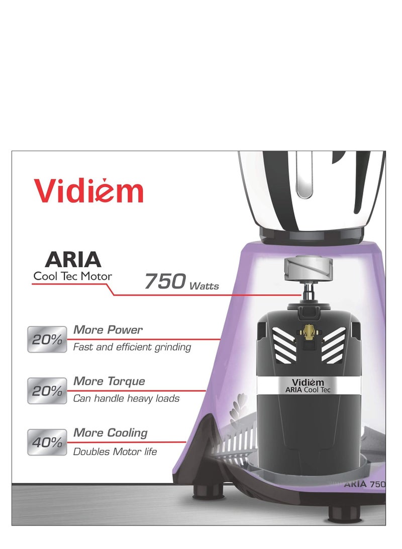 Vidiem Eva premium 556 A (Lavender with Black), 750 watt mixer grinder with 5 jars in-1 juicer mixer, leak proof jars with self-lock for wet and dry spices, chutneys and curries