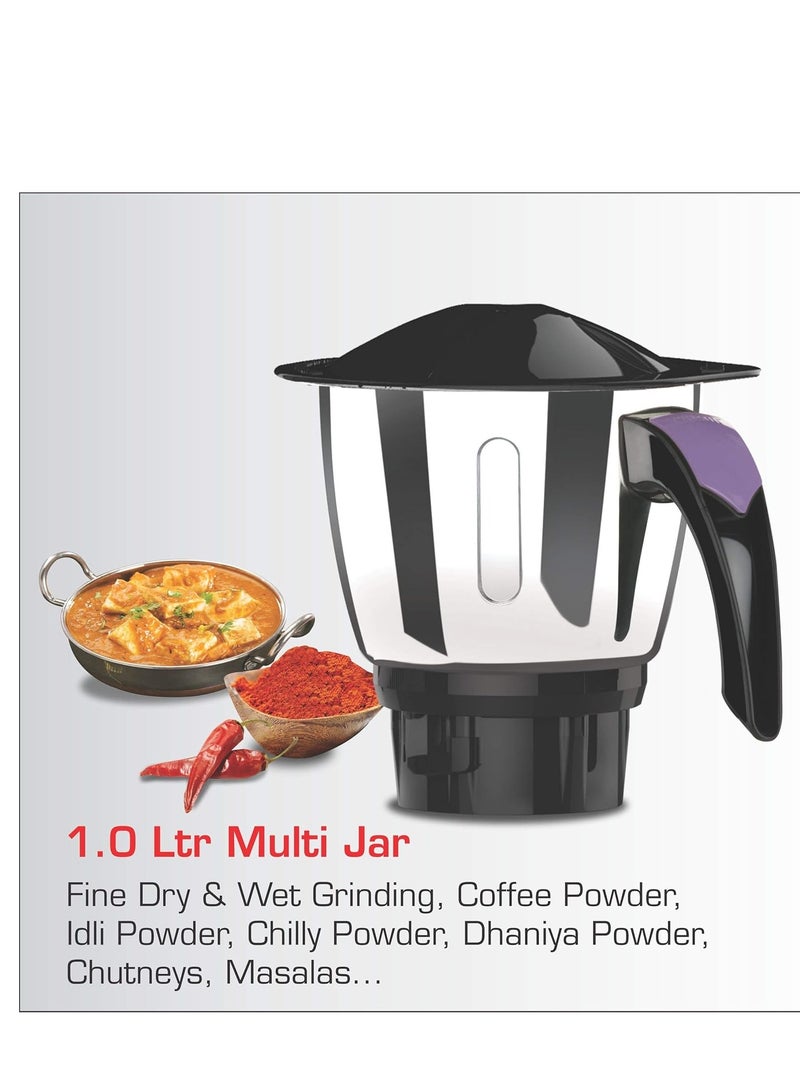 Vidiem Eva premium 556 A (Lavender with Black), 750 watt mixer grinder with 5 jars in-1 juicer mixer, leak proof jars with self-lock for wet and dry spices, chutneys and curries