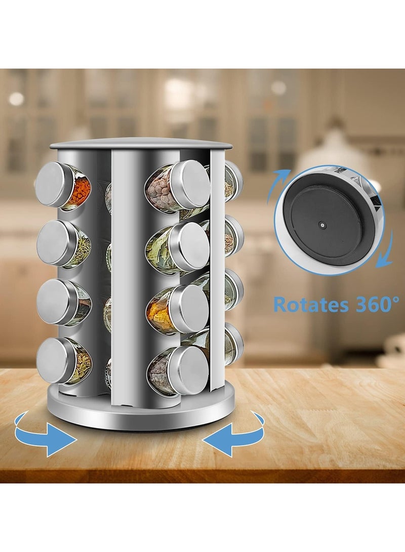 Revolving 16-Jar Spice Rack Organizer for Kitchen, Seasoning Countertop Rack Tower Organizer for Cabinet