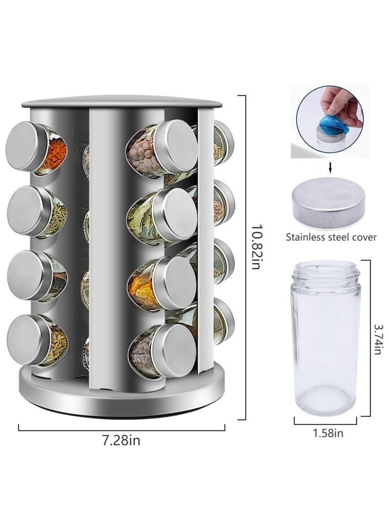 Revolving 16-Jar Spice Rack Organizer for Kitchen, Seasoning Countertop Rack Tower Organizer for Cabinet