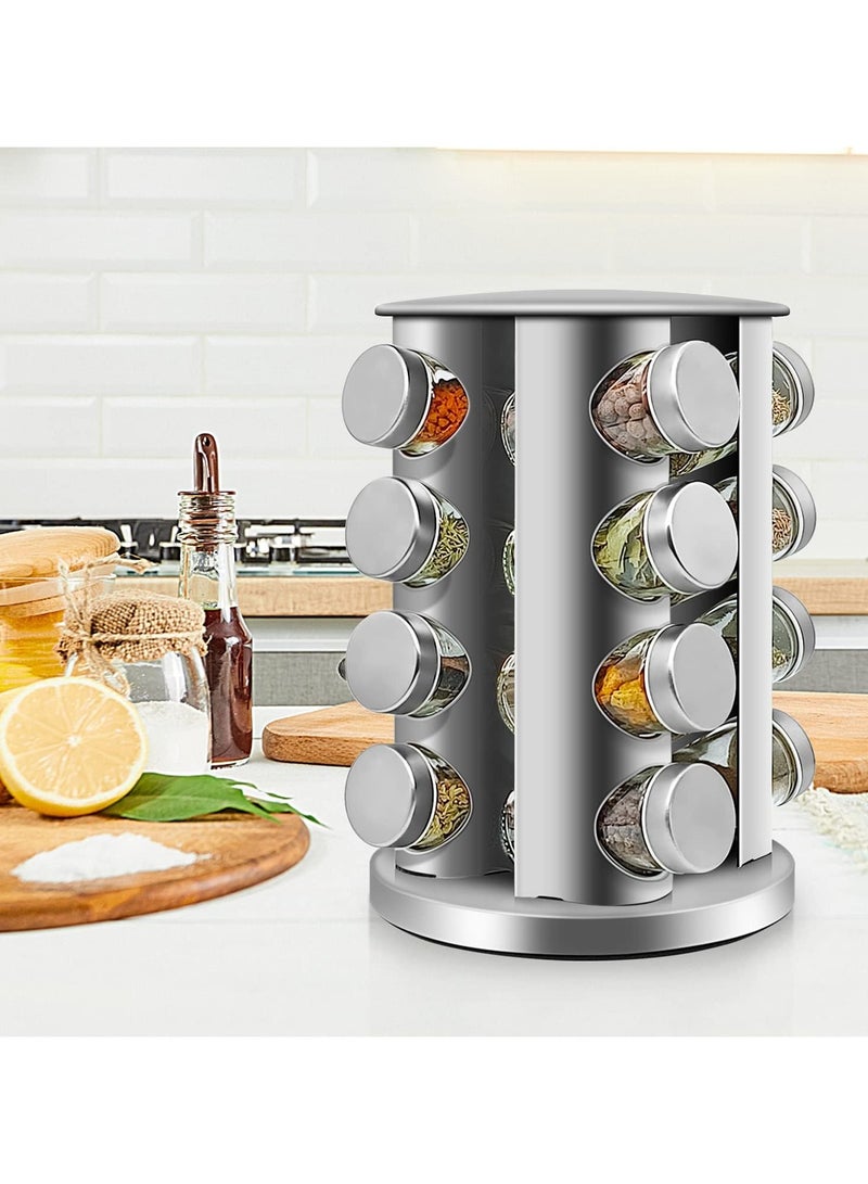 Revolving 16-Jar Spice Rack Organizer for Kitchen, Seasoning Countertop Rack Tower Organizer for Cabinet