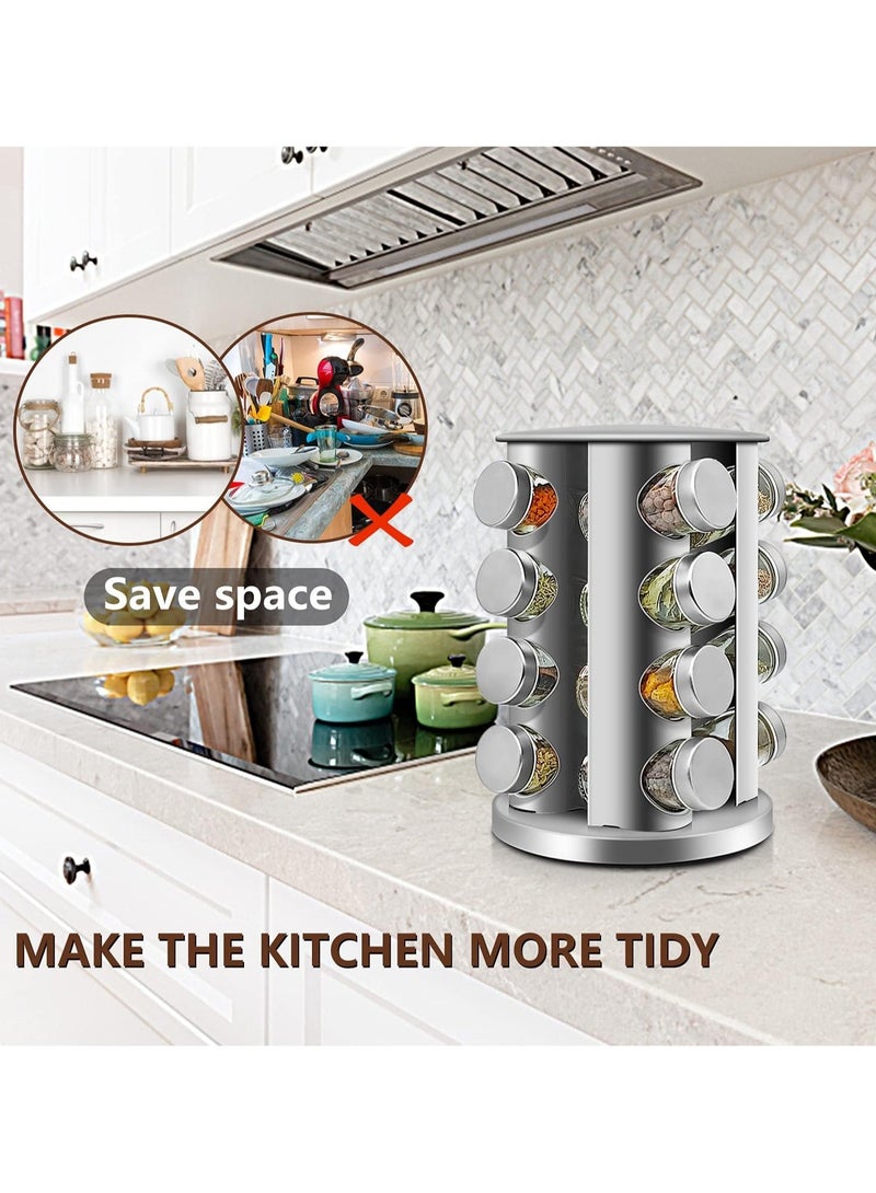 Revolving 16-Jar Spice Rack Organizer for Kitchen, Seasoning Countertop Rack Tower Organizer for Cabinet