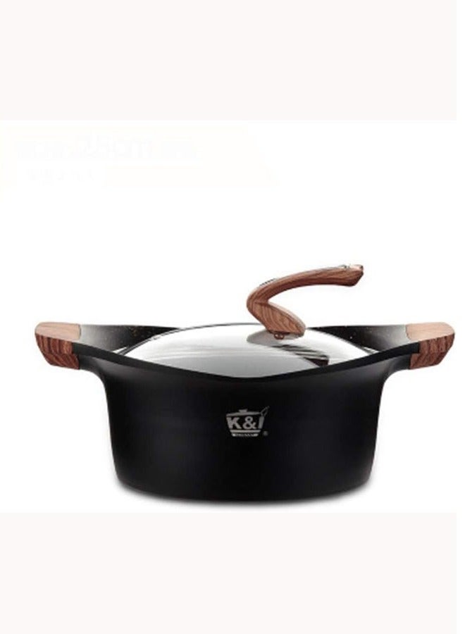 Ceramic Nonstick Casserole Anti-scalding Pot with Lid and Wooden Handle Free Compatible Induction Cooker Soup Gas Black 28cm(11