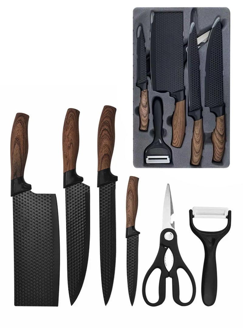 Knife set diamond pattern Set Chef Knife Block Cutting Sets Black Professional Kitchen Knife Set High Carbon Stainless Steel