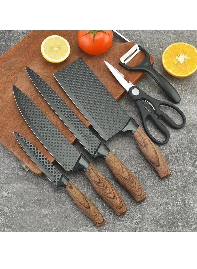 Knife set diamond pattern Set Chef Knife Block Cutting Sets Black Professional Kitchen Knife Set High Carbon Stainless Steel