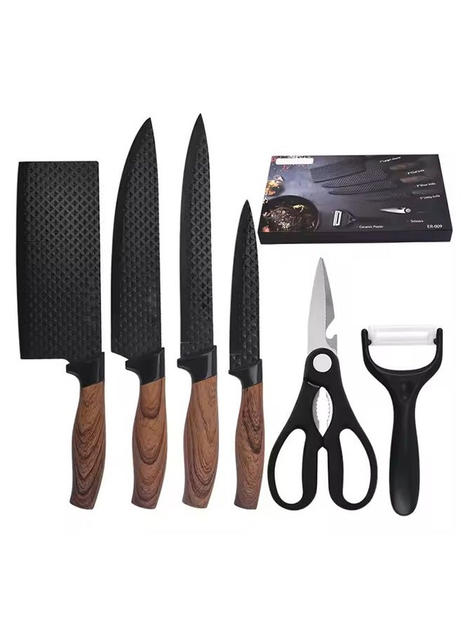 Knife set diamond pattern Set Chef Knife Block Cutting Sets Black Professional Kitchen Knife Set High Carbon Stainless Steel