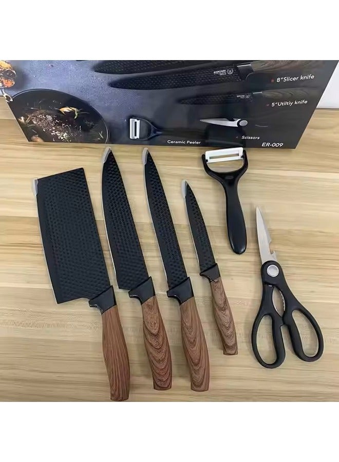 Knife set diamond pattern Set Chef Knife Block Cutting Sets Black Professional Kitchen Knife Set High Carbon Stainless Steel