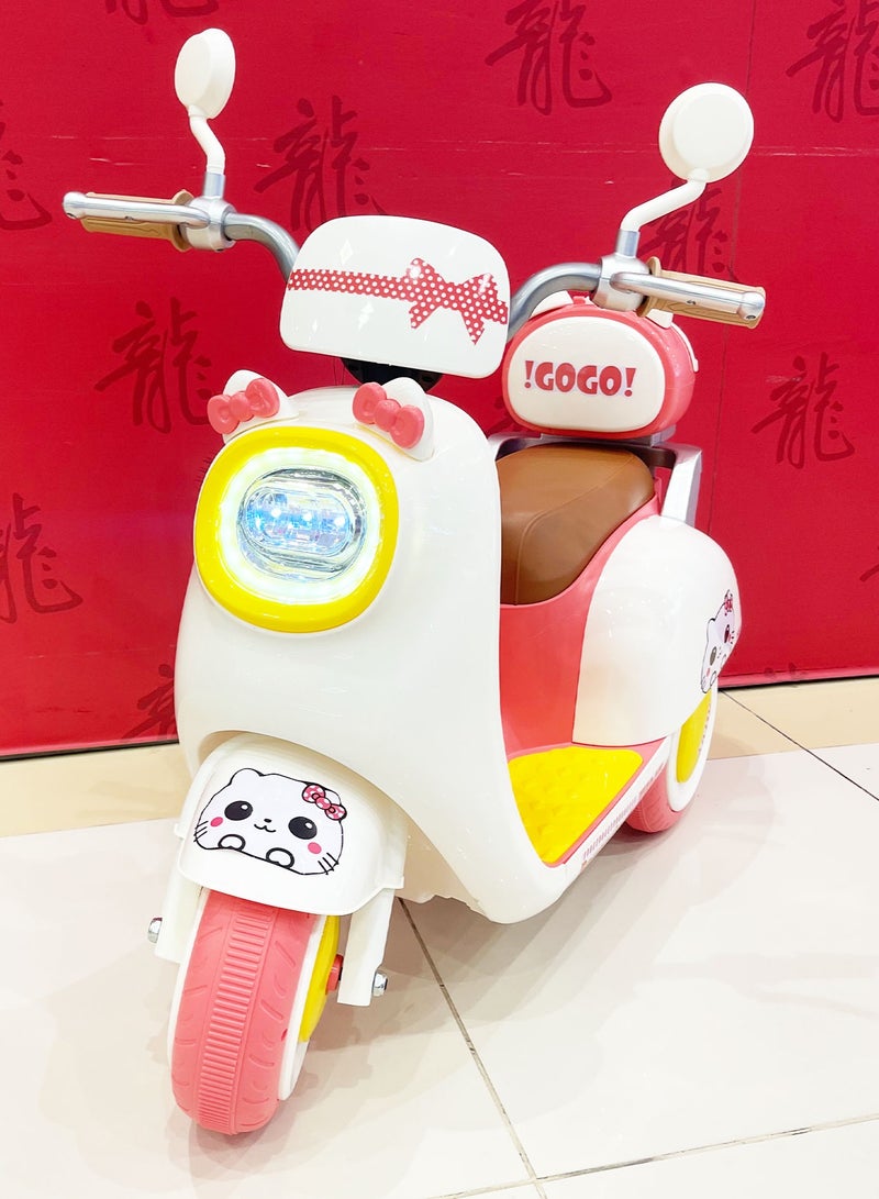 Cute Pet Style Electric Motorcycle for Kids Ride-on Toys Tricycle with Music and Lights Three Wheels Motorbike White/Pink