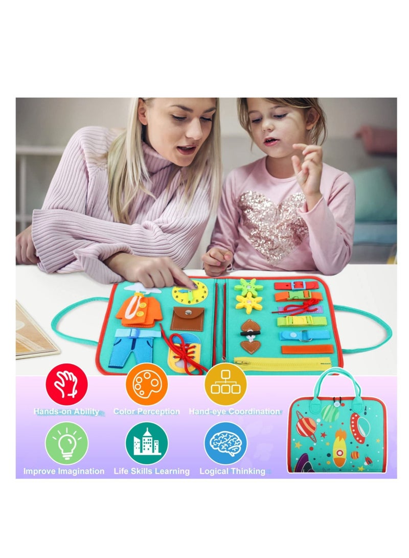 Busy Board Montessori Toys for Toddlers, Montessori Sensory Board for Learning Fine Motor Skills, Preschool Educational Toys to Learn Basic Skills for 1 2 3 4-Year-Old Boys Girls