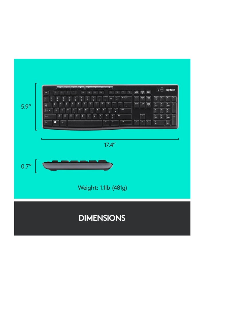 Logitech Mk270 Wireless Keyboard And Mouse Combo For Windows, 2.4 Ghz Wireless, Compact Wireless Mouse, 8 Multimedia And Shortcut Keys, 2-Year Battery Life, Pc/Laptop