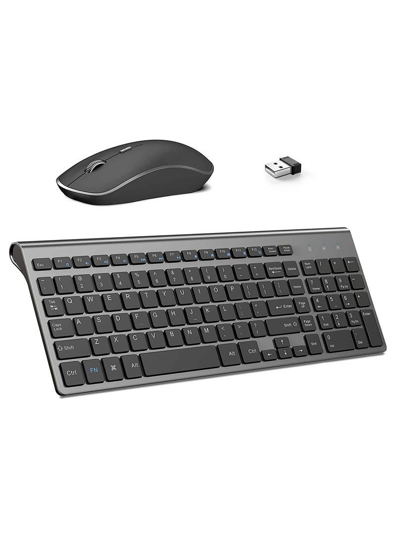 Wireless Keyboard and Mouse (2.4G) Compact,Ergonomic and Slim - Portable Keyboard Mouse - Windows/PC/Laptop/Tablet/Smart TV (Black Grey)