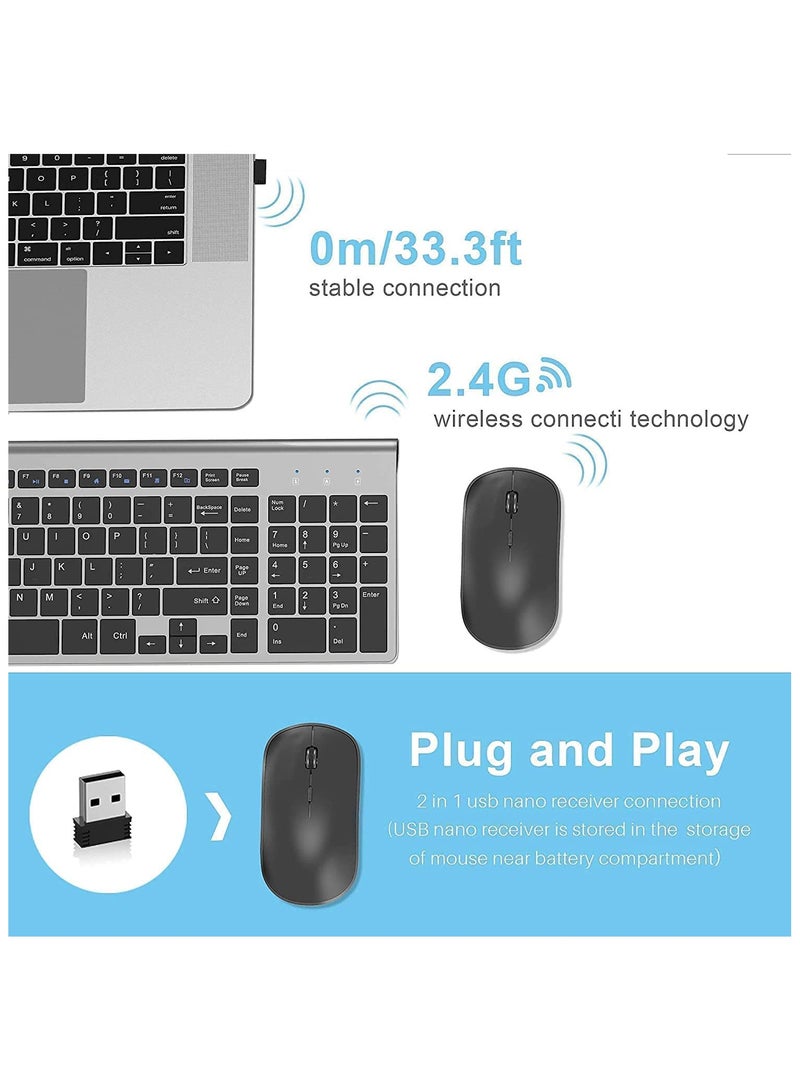 Wireless Keyboard and Mouse (2.4G) Compact,Ergonomic and Slim - Portable Keyboard Mouse - Windows/PC/Laptop/Tablet/Smart TV (Black Grey)