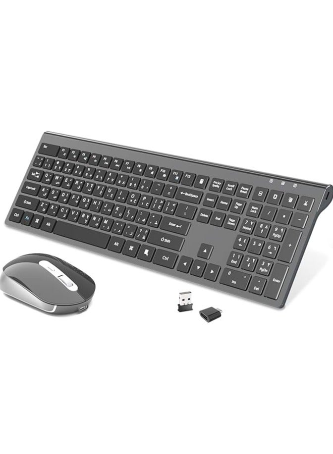 Wireless Keyboard Mouse Combo, Stylish Slim Rechargeable Keyboard and Mice 2.4G 109 Keys Full-Size Quiet Rechargeable Keyboard Mouse Set for Windows Computer Laptop BLACK