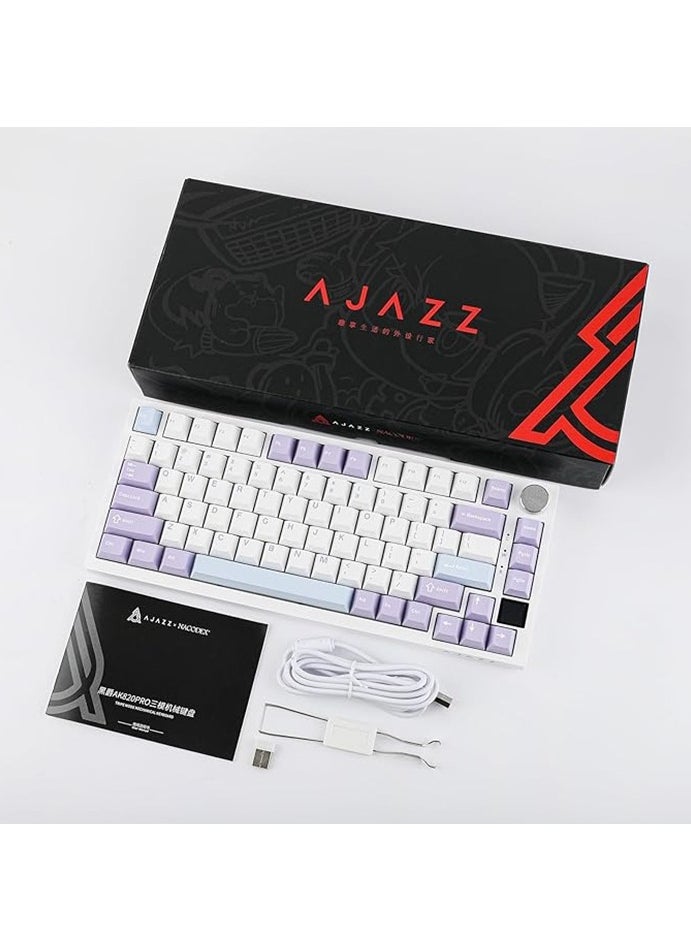 AK820 Pro Gaming Keyboard,75% Gasket-mounted Mechanical Keyboard with TFT Screen, RGB Light, 3 Modes(Bluetooth 5.1/2.4G Wireless & Type-C Wired), Sound Dampening Foams (Purple White, Ajazz Flying Fish Switch)