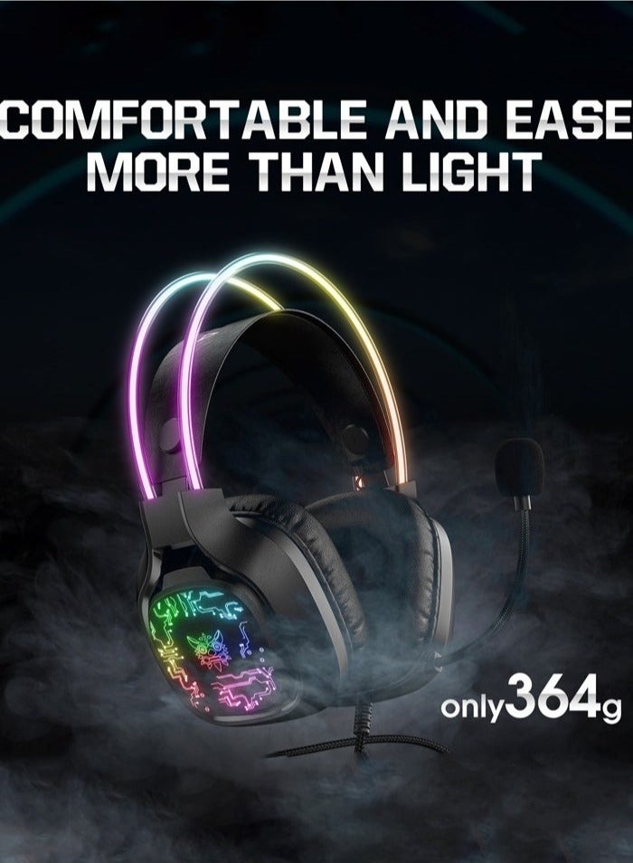 X22 Over-Ear Gaming Wired Headphones,Gaming Headset with Micphone,LED Light RGB Gamer Stereo Earphones for PS4/PS5/XOne/XSeries/NSwitch/PC,Black