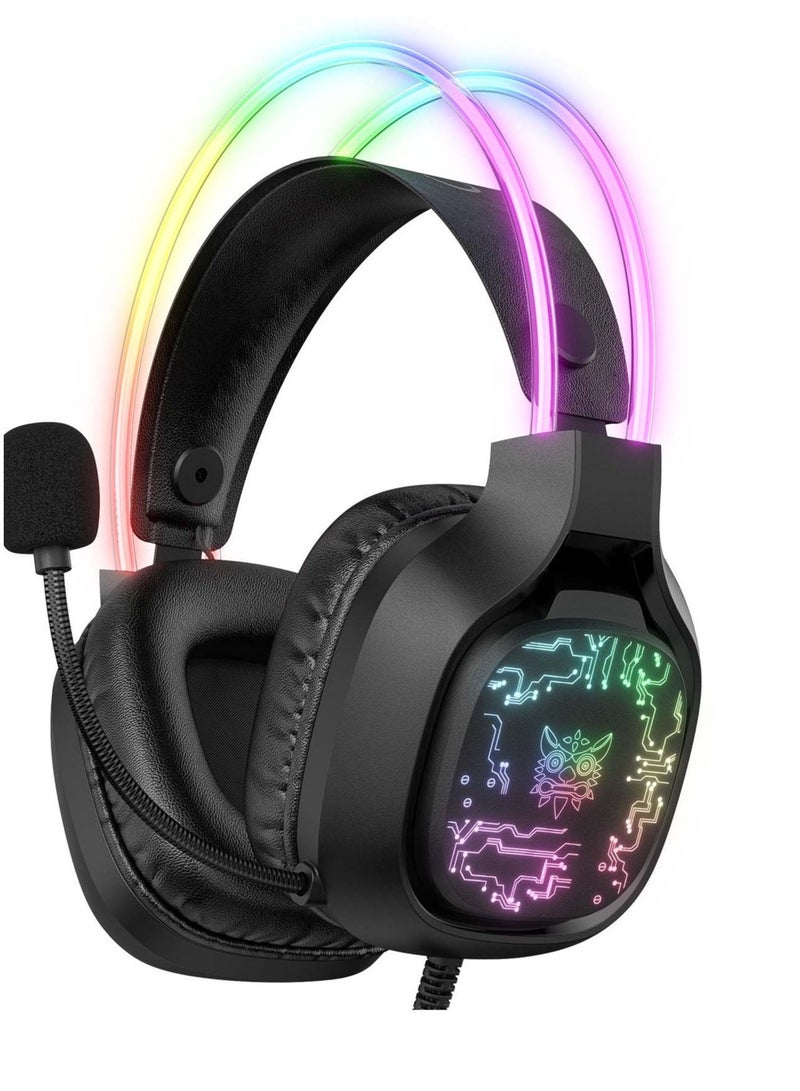 X22 Over-Ear Gaming Wired Headphones,Gaming Headset with Micphone,LED Light RGB Gamer Stereo Earphones for PS4/PS5/XOne/XSeries/NSwitch/PC,Black