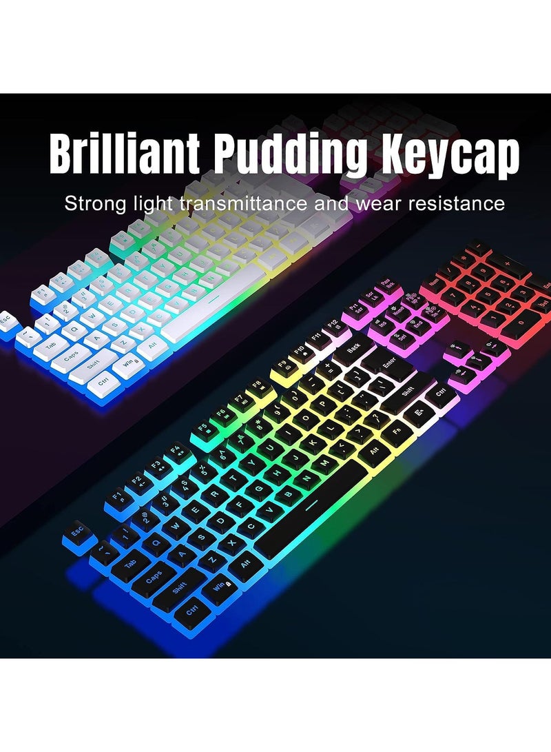 Wireless Gaming Keyboard and Mouse Combo, RGB Rechargeable 3000mAh Battery, Pudding Keycaps Anti-ghosting Keyboard + 7D 4800DPI Vertical Feel Wireless Mouse for PC Gamer (Black)