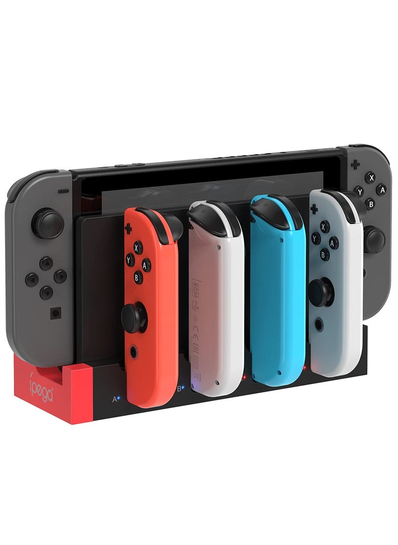 Charger Fit for Switch & Switch OLED Joy Cons Controllers, Charging Dock Base Station Fit for Switch Joycons with Blue And Red Led Indicator, Charger Station Stand Fit for Joy Cons