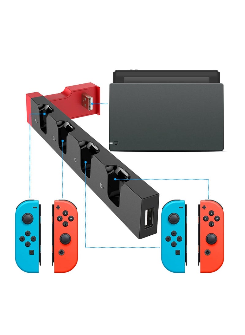 Charger Fit for Switch & Switch OLED Joy Cons Controllers, Charging Dock Base Station Fit for Switch Joycons with Blue And Red Led Indicator, Charger Station Stand Fit for Joy Cons