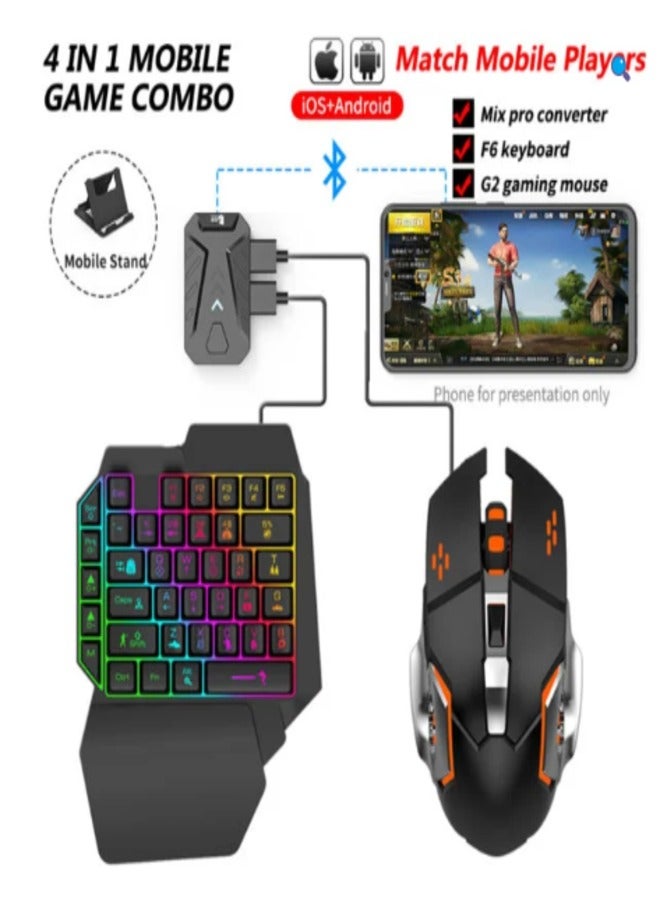 4 In 1 Mobile Game Combo Pack (Mouse & Keyboard Converter, Single Handed Keyboard, Gaming Mouse)