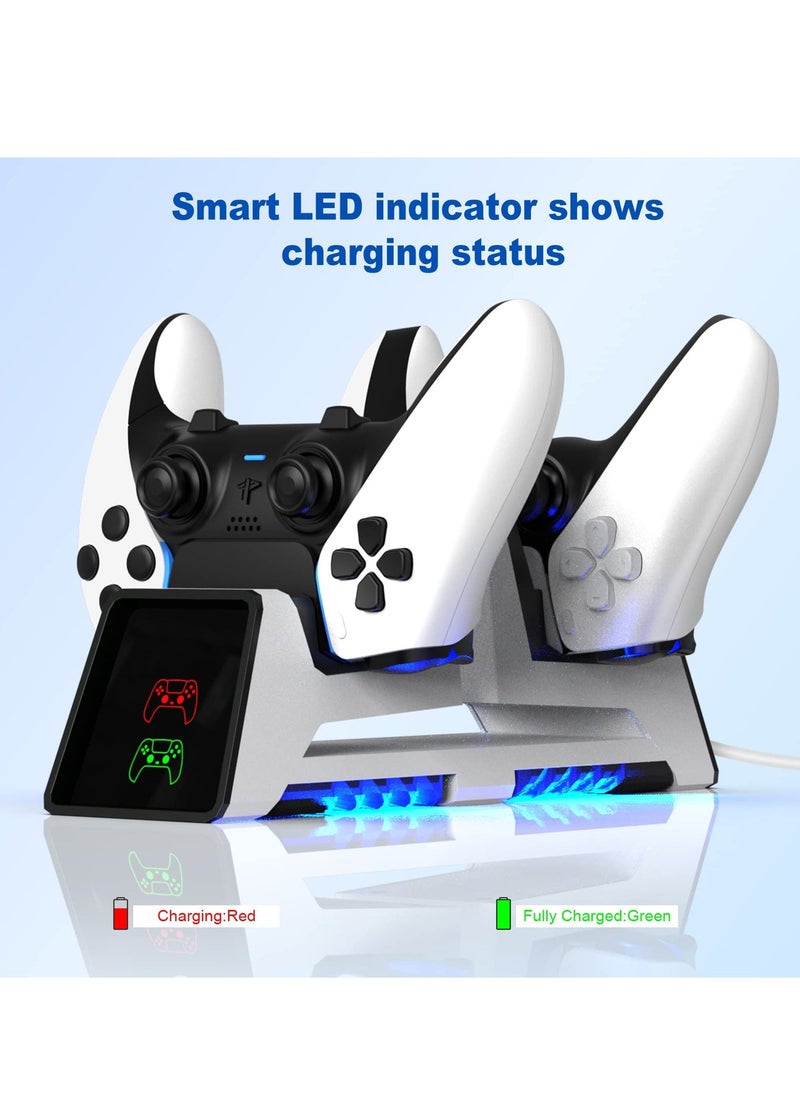 PS5 Controller Charging Station, Fast Dual Charging Dock for DualSense Wireless Controllers, for PS 5 Dualsense Wireless Controller, with LED Indicator, Headset Holder, Type-c Charger Cable