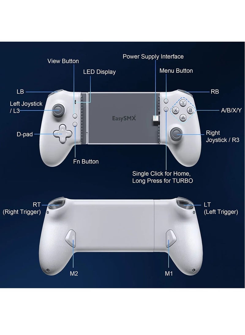 EasySMX M15 Mobile Phone Gamepad, Type-C Hall Joystick Mechanical Controller, for Android Phone/iPhone/Cloud Gaming/Xbox