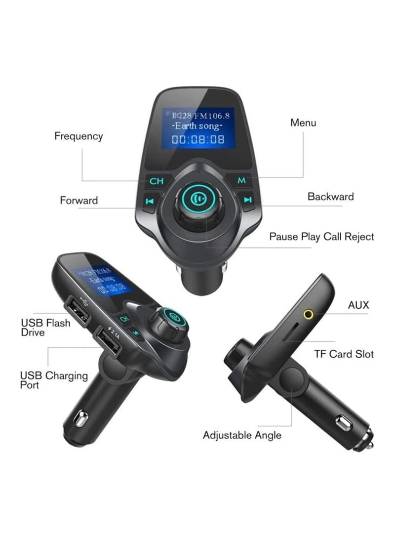 eTECH Upgraded Bluetooth FM Transmitter, T11 Hands-Free Car Kit with USB Charger, Multi-Music Play Modes, 1.44 Inch Screen, and MP3 Player – For All Smartphones