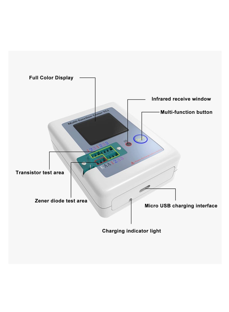 LCR TC1 Multi-Function Transistor Meter with Full Color Display for Testing Diodes Capacitors Resistors and MOSFETs